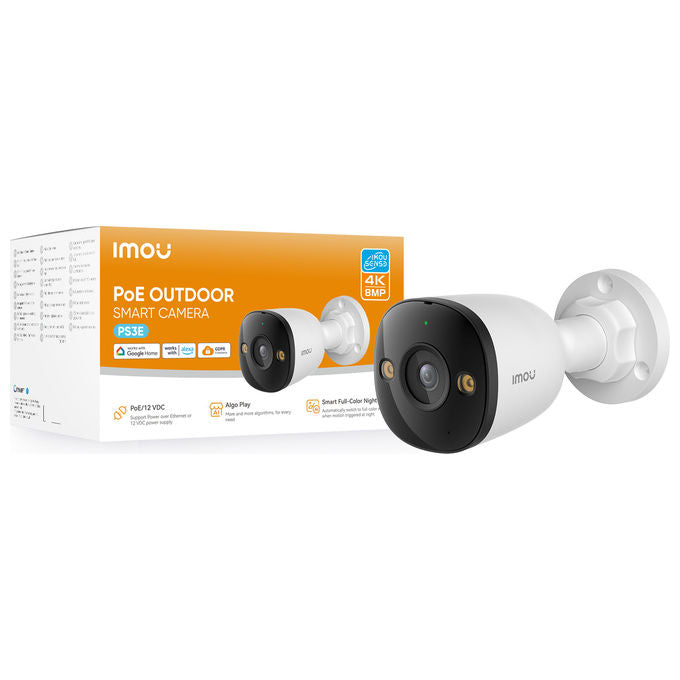 Imou IPC-PS3EP-8Q0 PS3E Telecamera IP Bullet Esterna 8MP 4K IP67 PoE Visione Notturna Colori 30m Sirena 110dB Audio Bidirezionale colore Bianco