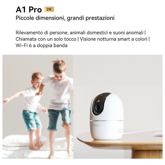 Imou, Telecamera Wi-Fi A1 Pro, 3MP 2K, Pan-Tilt, Rilevamento Persone e Suoni