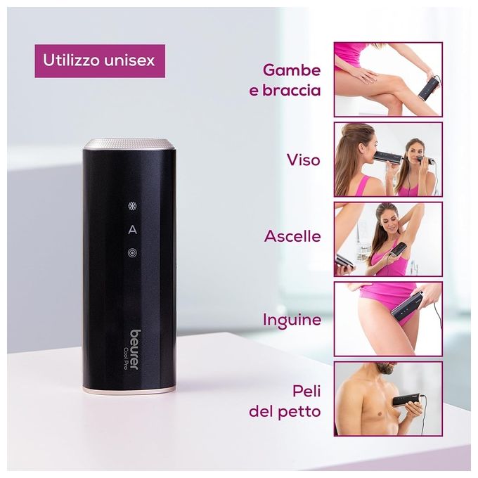 Beurer IPL 7800 COOL PRO Epilatore Luce Pulsata IPL 5 livelli 3,8 cm² Auto-Flash raffreddamento 1000000 flash colore Nero e Oro
