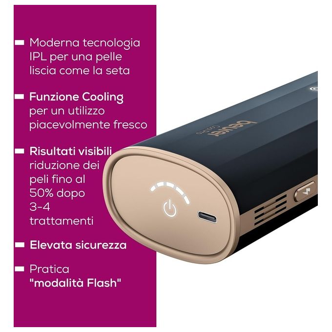 Beurer IPL 7800 COOL PRO Epilatore Luce Pulsata IPL 5 livelli 3,8 cm² Auto-Flash raffreddamento 1000000 flash colore Nero e Oro