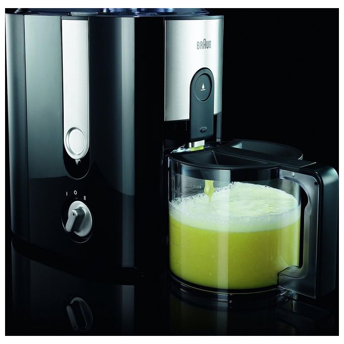 Braun MULTIQUICK5 Centrifuga J500 con Sistema di CENTRIFUGAZIONE RAPIDA in 15 secondi Ampio Accesso da 75mm Vaschetta per polpa 2L; Sistema Antigoccia Sistema di Sicurezza a 4 Vie FILTRO IN ACCIAIO