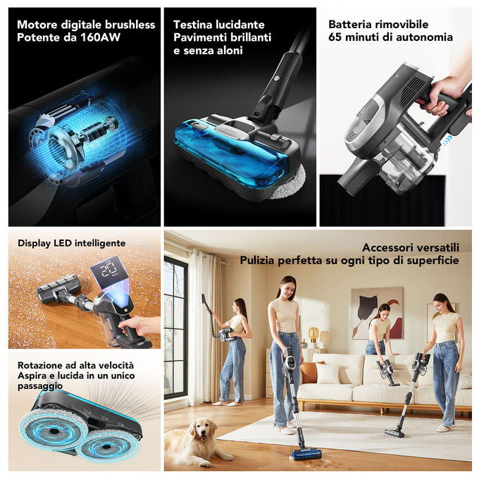 Jimmy, Aspirapolvere Senza Fili JV9 Pro Aqua, 500 W, Senza Sacchetto, Nero