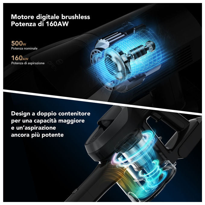 Jimmy, Aspirapolvere Senza Fili JV9 Pro Aqua, 500 W, Senza Sacchetto, Nero