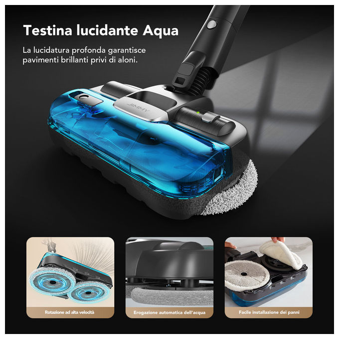 Jimmy, Aspirapolvere Senza Fili JV9 Pro Aqua, 500 W, Senza Sacchetto, Nero