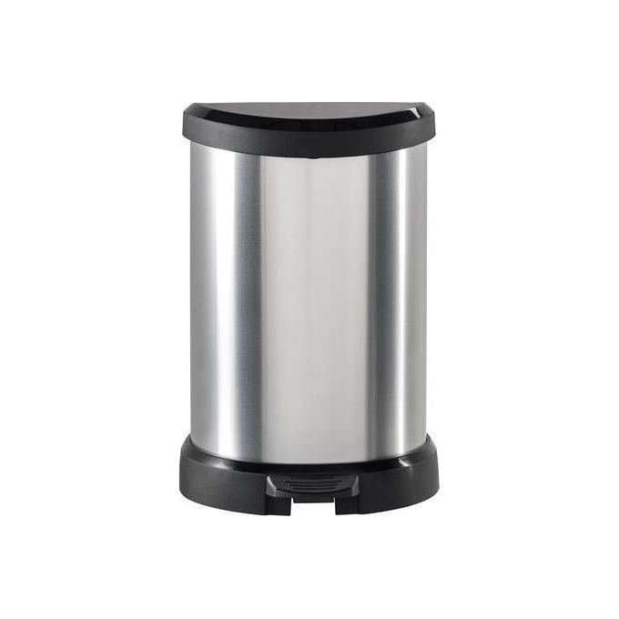 Curver 02120 Deco Bin Pattumiera a Pedale D-Shape 15 L effetto metallico colore Argento