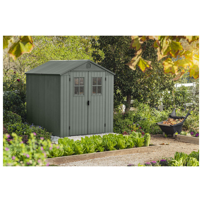 Keter 256880 Darwin 6x8 Casetta da Giardino in Resina EVOTECH+ 190x244x221 cm Pavimento Incluso colore Verde
