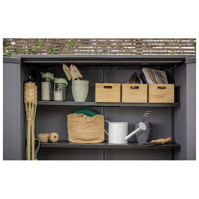 Keter 259072 Vertical Porta Attrezzi da Esterno 1400 L Effetto Legno Noce colore Noce