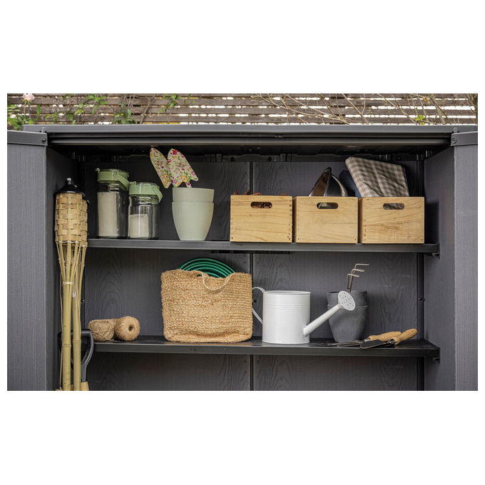 Keter 259078 Signature Venetian Armadio Portaattrezzi da Esterno 1400 L 140x73,6x170,4 cm Resina Effetto Legno Doghe colore Marrone