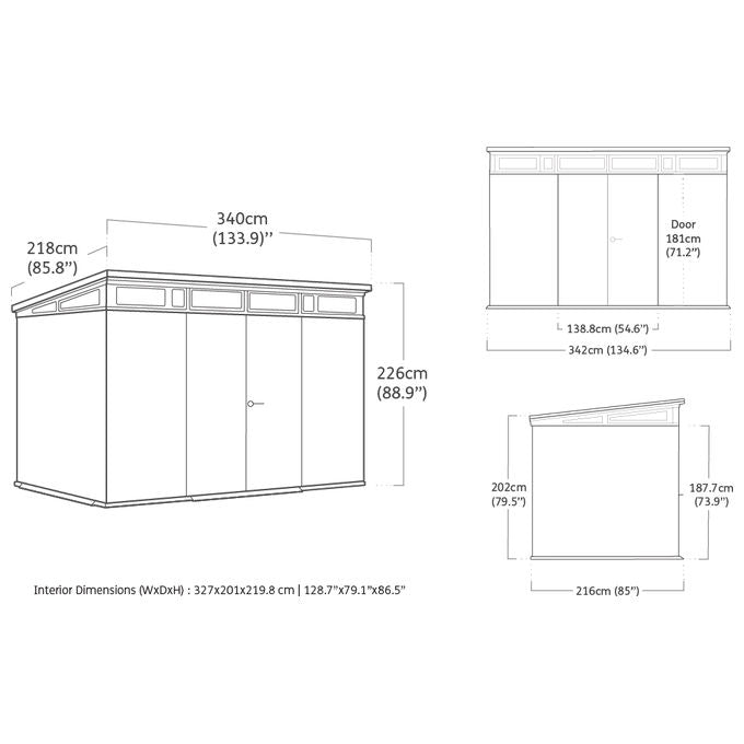 Keter 259170 Signature Pent 11x7 Casetta da Giardino in Resina 7,4 m² Effetto Legno Venetian Tetto Monofalda colore Noce