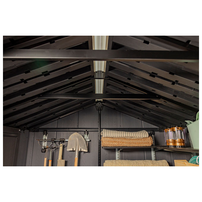 Keter 263097 Signature Apex Casetta da Giardino in Resina 5.25 m² 287x230x246 cm resistenza vento 145 Km-h neve 150 Kg-m² colore Noce