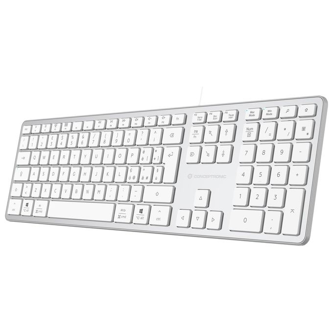 Conceptronic KAYNE02WIT Tastiera USB slim connessione USB-A USB-C layout IT colore Bianco