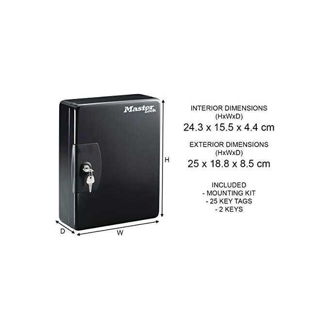 Master Lock KB-25ML Armadietto Portachiavi per 25 Chiavi con Chiusura a Chiave e Gancetti in Acciaio colore Nero