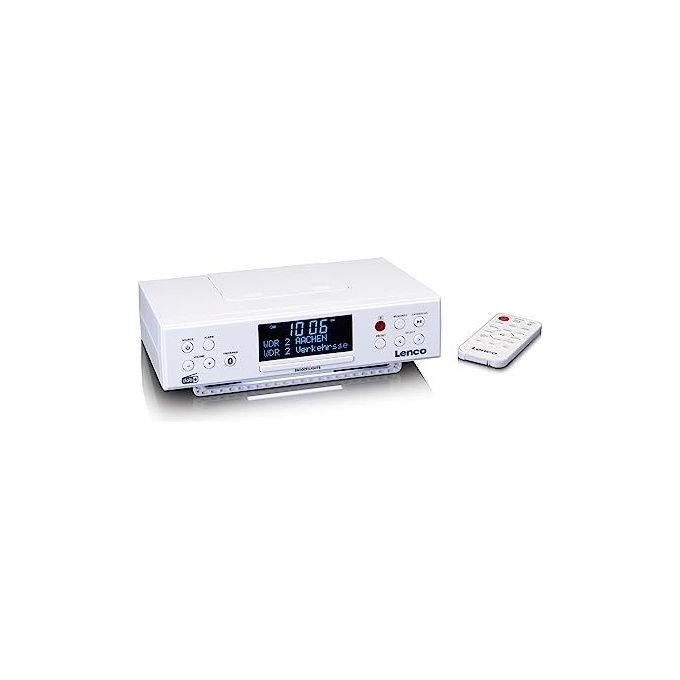 Lenco KCR-190 Radio da Cucina DAB+ FM Bluetooth 5.2 Display LCD 3.3'' 2 Sveglie Telecomando colore Bianco