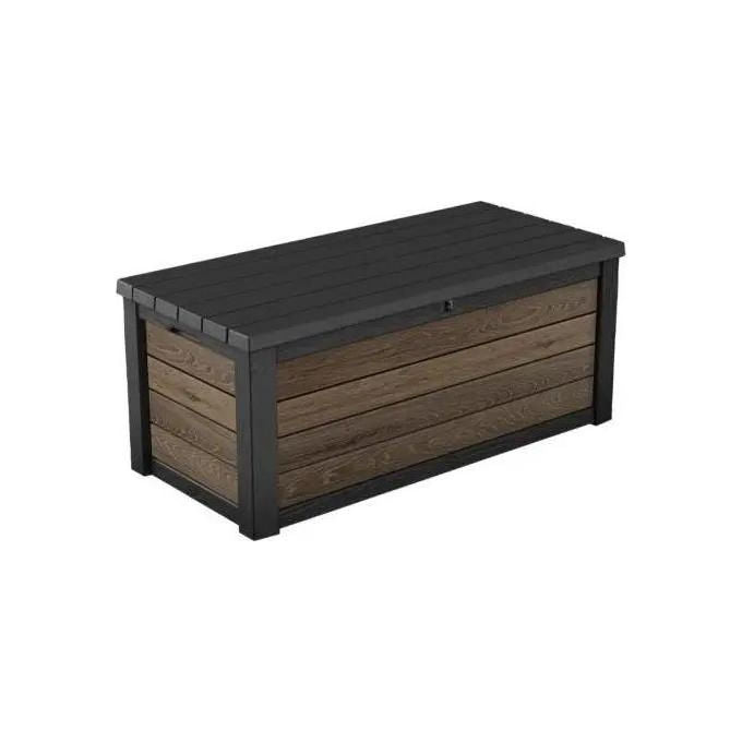 Keter 261927 Deco Box 150G Baule da Giardino con Seduta 570L Chiusura Lucchettabile Resistente UV colore Noce