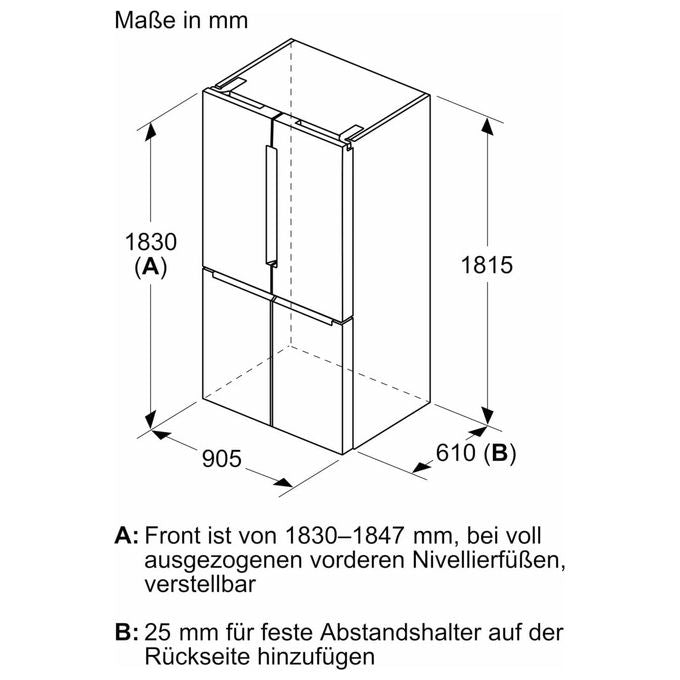 Bosch KFN96VPEA Serie 4 Frigorifero Multidoor 605 L 183 cm Classe E 38 dB No Frost (183x90,5x73,1 cm) colore Acciaio Inox