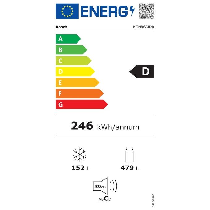 Bosch KGN86AIDR Serie 6 Frigorifero Combinato 631 L 186 cm Classe D 39 dB No Frost (186x86x81 cm) colore Acciaio Inox Antimpronta