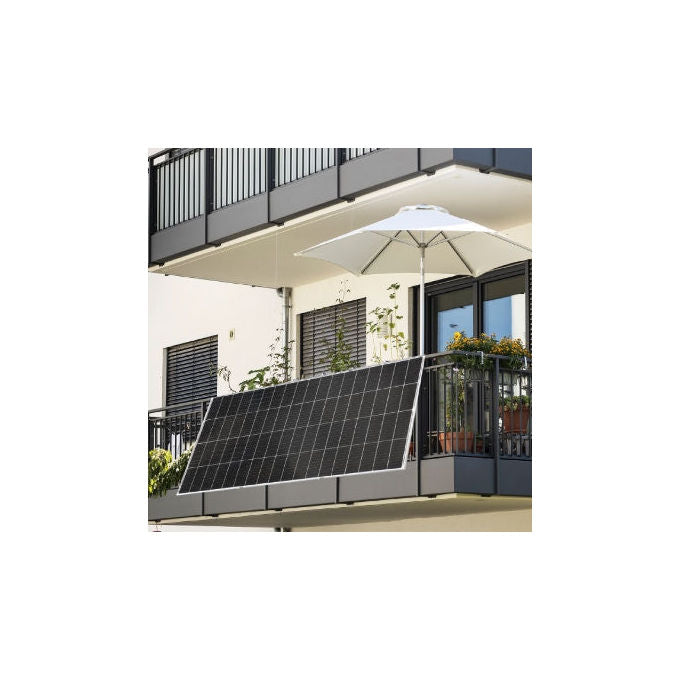 GBC B2145660 Kit Pannello Solare Fotovoltaico 375 W Monocristallino Wi-Fi PlugandPlay con Inverter 300 W e Struttura per Balcone colore Nero