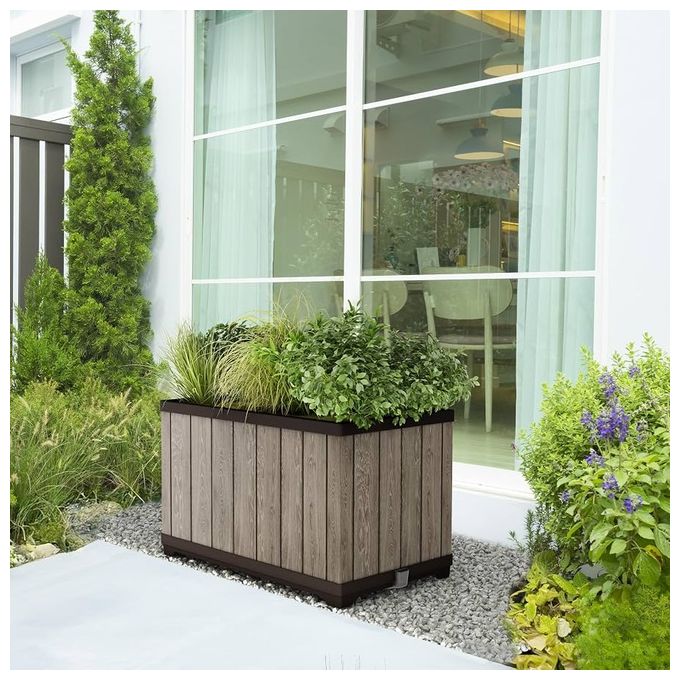 Keter 262200 Deco Fioriera Rettangolare DecoCoat con Sistema di Irrigazione Integrato 110 L colore Marrone