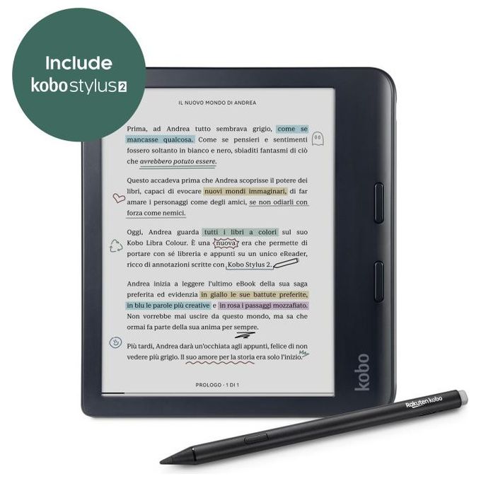 Kobo N428-KU-BK-K-BU Libra Colour eBook Reader Display 7'' E Ink Kaleido 32 GB RAM 1000 MB Wi-Fi Bluetooth USB tipo-C colore Nero
