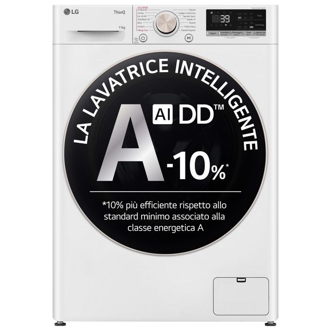 LG AI DD F4R7011TSWG Lavatrice 11kg a Carica Frontale Serie R7 Lavatrice Classe A -10% 1400 giri TurboWash 360 Vapore su 7 Programmi Wi-Fi Libera installazione Bianco