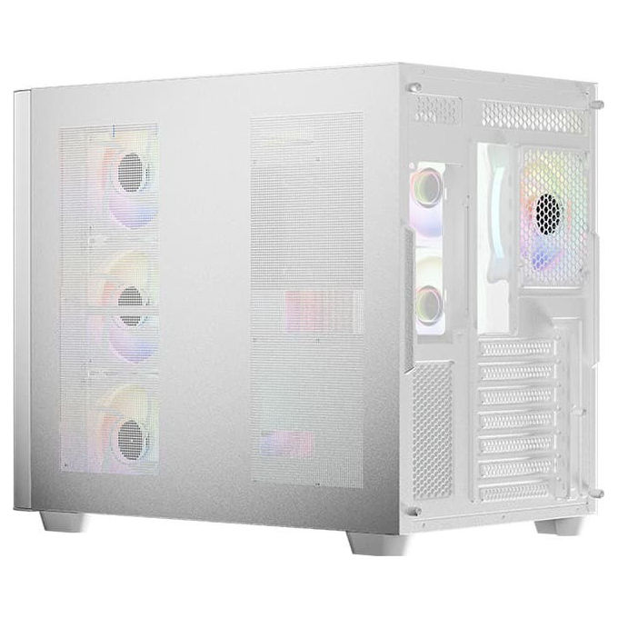 LC-Power LC-8001W-ON Case PC Midi Tower con Vetro Temperato e Illuminazione RGB 120mm Frontale 140mm Superiore Alimentazione Laterale 7 Slot Espansione 3 Supporti 2.5'' 2 Vani 3.5'' colore Bianco