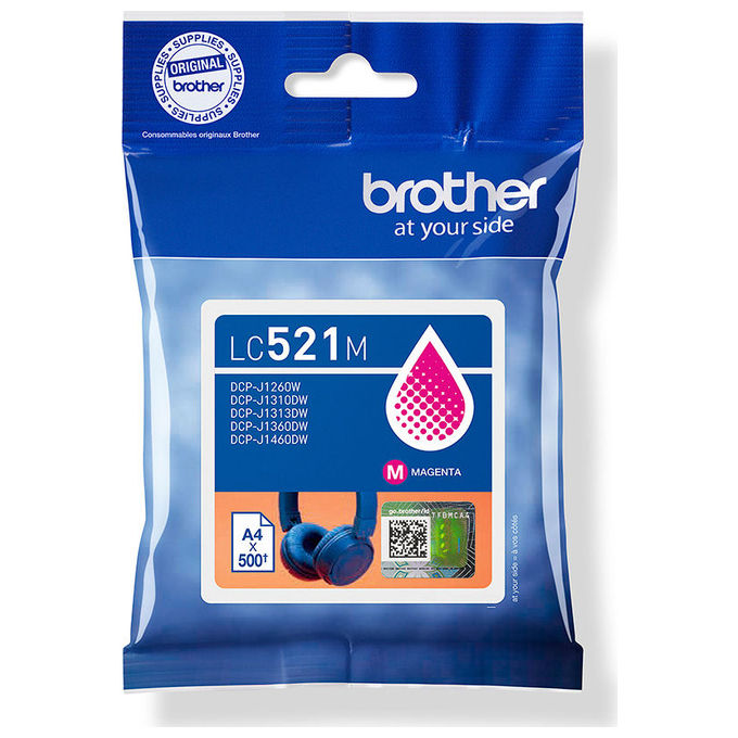 Brother, Cartuccia Magenta Originale LC521M, 500 Pagine