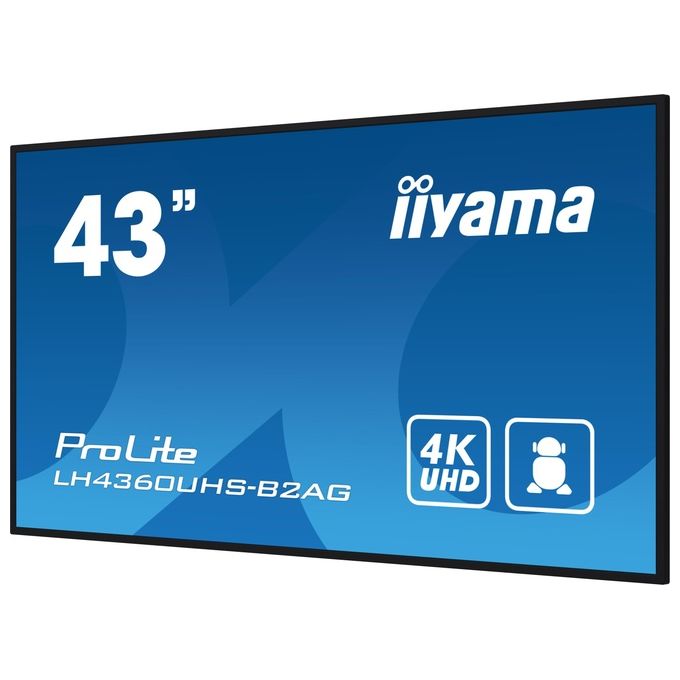 Iiyama ProLite LH4360UHS-B2AG, display digital signage 43 pollici, 4K UHD, VA, Android 11, Wi-Fi, 500 cd-m², 24-7