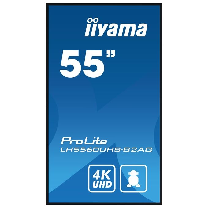 Iiyama ProLite LH5560UHS-B2AG, display 55 pollici 4K UHD, segnaletica digitale, Android 11, 500 cd-m², pannello VA, Wi-Fi, 24-7