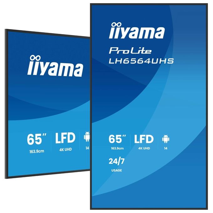 Iiyama ProLite LH6564UHS-B1AG, display segnaletica digitale 65'', 4K UHD, Android 14, 500 cd-m², Wi-Fi, 24-7, nero