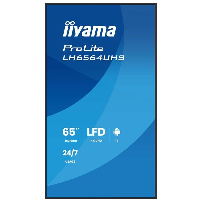 Iiyama ProLite LH6564UHS-B1AG, display segnaletica digitale 65'', 4K UHD, Android 14, 500 cd-m², Wi-Fi, 24-7, nero