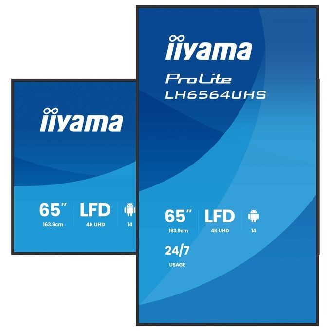 Iiyama ProLite LH6564UHS-B1AG, display segnaletica digitale 65'', 4K UHD, Android 14, 500 cd-m², Wi-Fi, 24-7, nero
