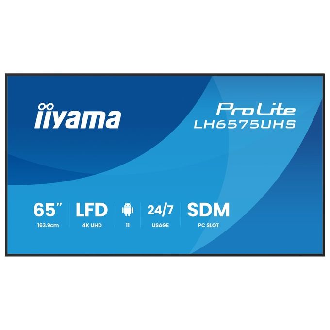 Iiyama LH6575UHS-B2AG ProLite Display Digitale per Segnaletica 65'' 4K UHD IPS LED Android 11 HDMI DP USB RS-232 RJ45 WiFi SDM-S 24-7 colore Nero