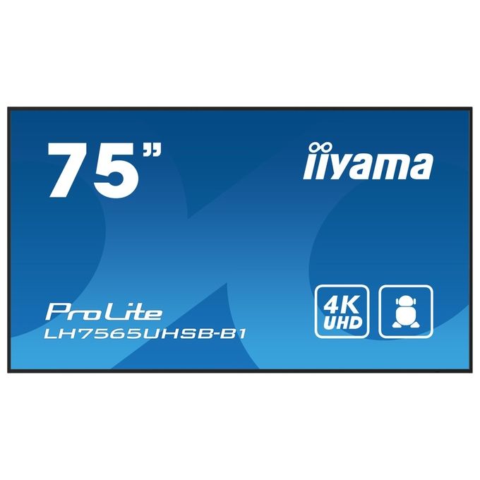 Iiyama ProLite LH7565UHSB-B1, display professionale 75'', 4K UHD, pannello IPS, 800 cd-m², Android 11, 24-7
