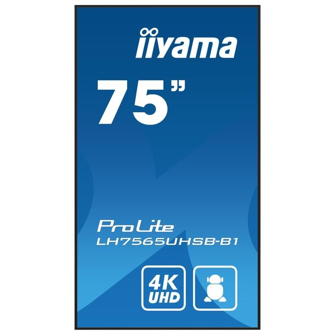 Iiyama ProLite LH7565UHSB-B1, display professionale 75'', 4K UHD, pannello IPS, 800 cd-m², Android 11, 24-7