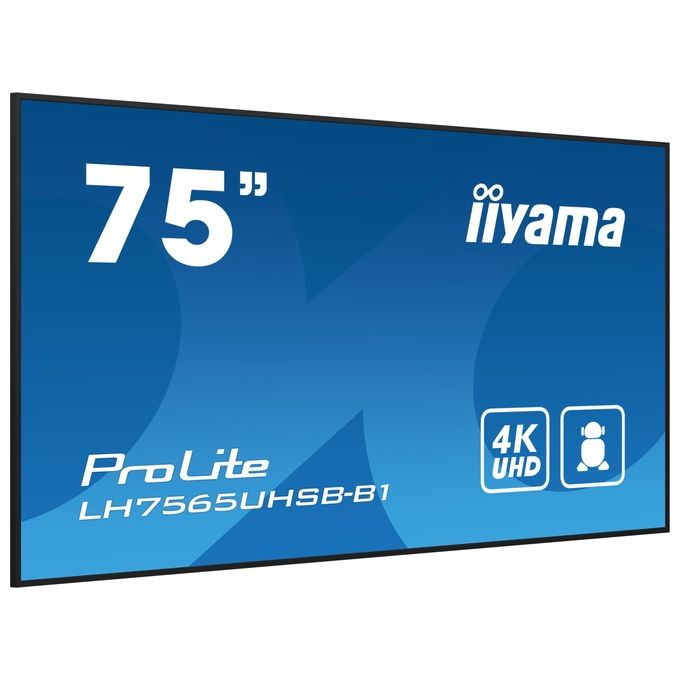 Iiyama ProLite LH7565UHSB-B1, display professionale 75'', 4K UHD, pannello IPS, 800 cd-m², Android 11, 24-7