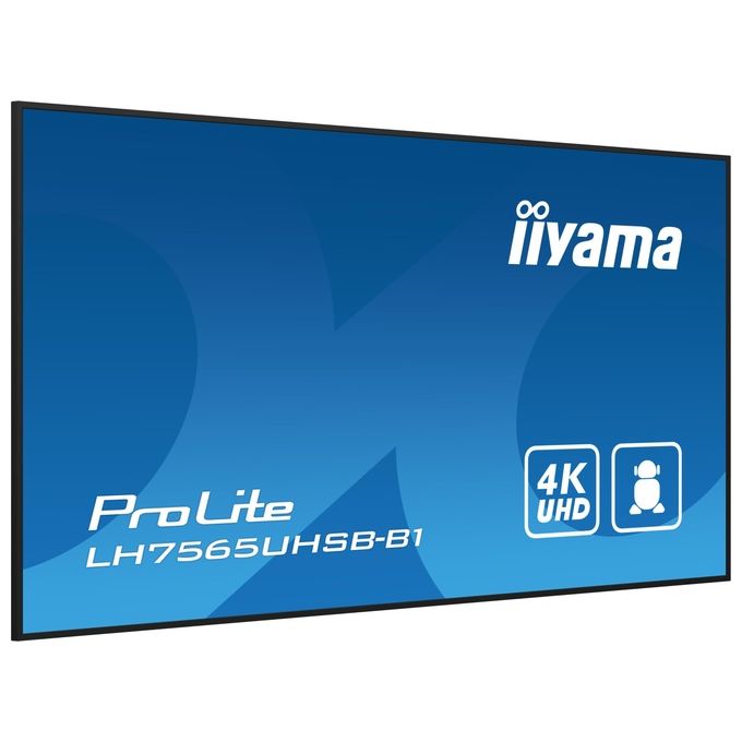 Iiyama ProLite LH7565UHSB-B1, display professionale 75'', 4K UHD, pannello IPS, 800 cd-m², Android 11, 24-7