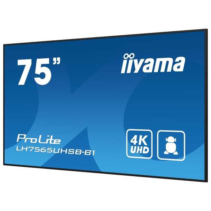 Iiyama ProLite LH7565UHSB-B1, display professionale 75'', 4K UHD, pannello IPS, 800 cd-m², Android 11, 24-7