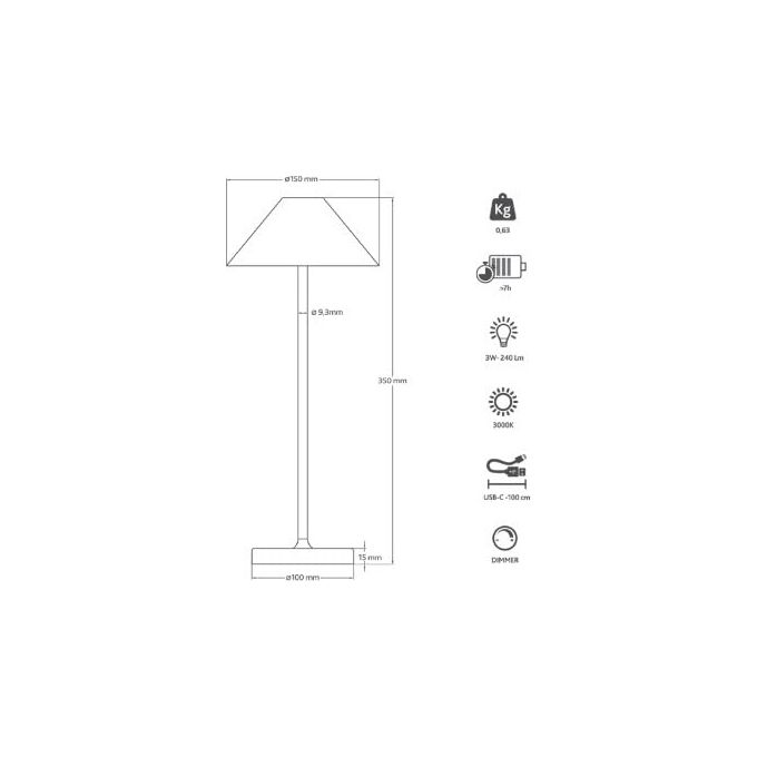 Kelu' LIBERY BLACK Liberty Lampada da Tavolo Ricaricabile 3 W 3000 K IP54 USB Type C colore Nero