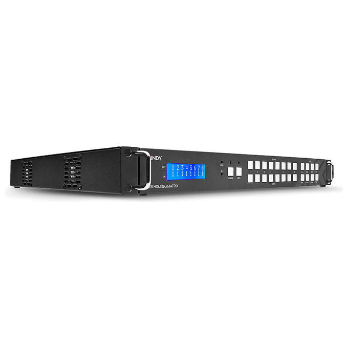 Lindy switch matrice HDMI 8x8, 4K 60Hz, video wall seamless, scaler integrato, HDMI 2.0, HDR, controllo LAN RS-232, rack 19''
