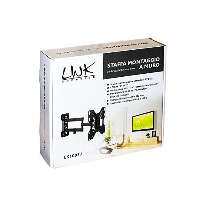Link LK10037 Staffa a Muro Orientabile a 2 Nodi per Tv 23-42'' Fino a Vesa 200x200mm