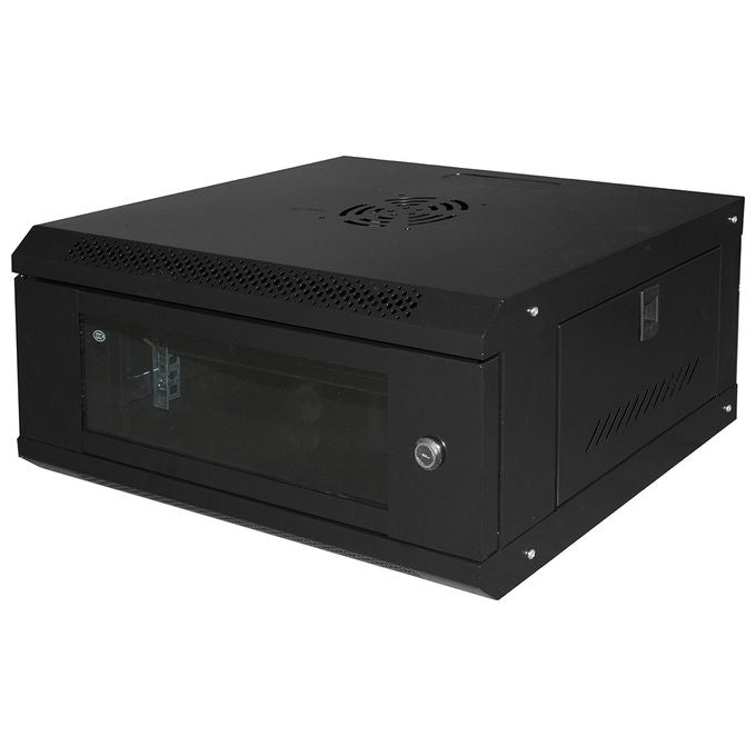 Link LK1904UNL Serie Light Armadio Rack 19'' 4U da Parete Porta Vetro Temprato 30 Kg Ripiano Incluso colore Nero