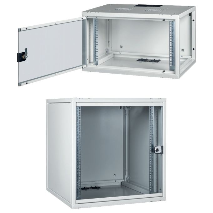 LINK LK1909U45P Serie EAVI Armadio Rack 19'' 9U Profondita' 450 mm Da Assemblare con Porta in Vetro di Sicurezza Fumé e Pannelli Laterali Smontabili colore Grigio