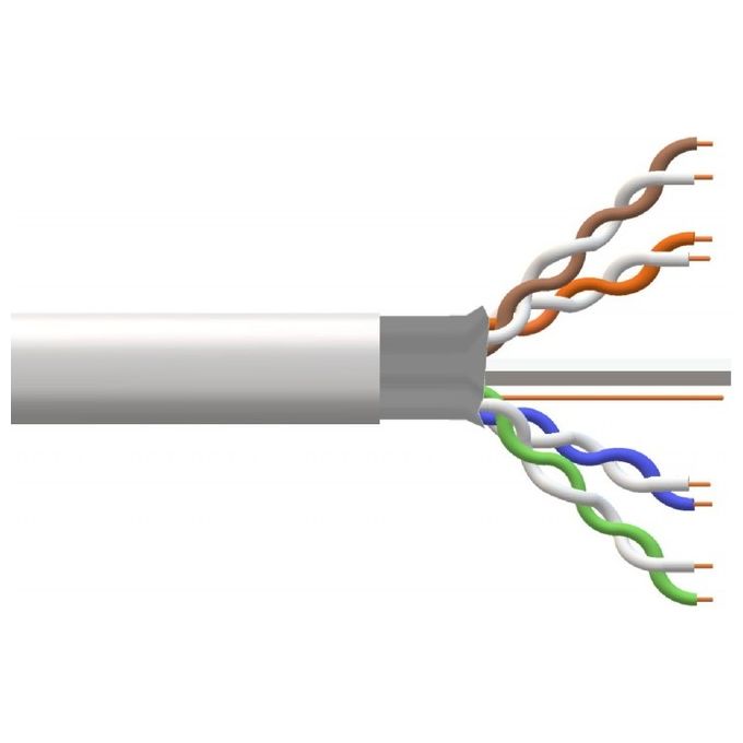 Link LK305F6CC Cavo di Rete Solido Schermato FTP Categoria 6 Matassa 305 m CCA AWG23 Guaina PVC CPR Classe Eca colore Bianco