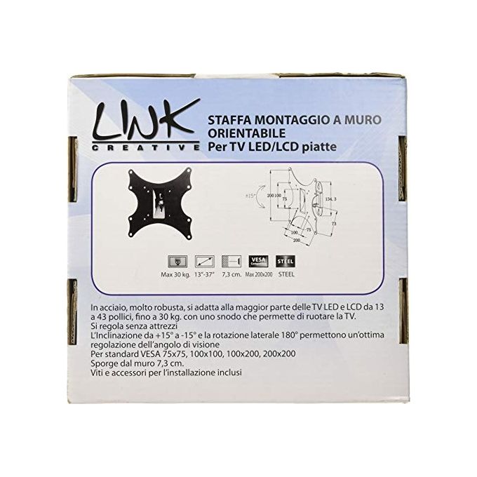 Link staffa a muro orientabile per tv led-lcd da 13 a 37 fino a 30kg e vesa 200x200