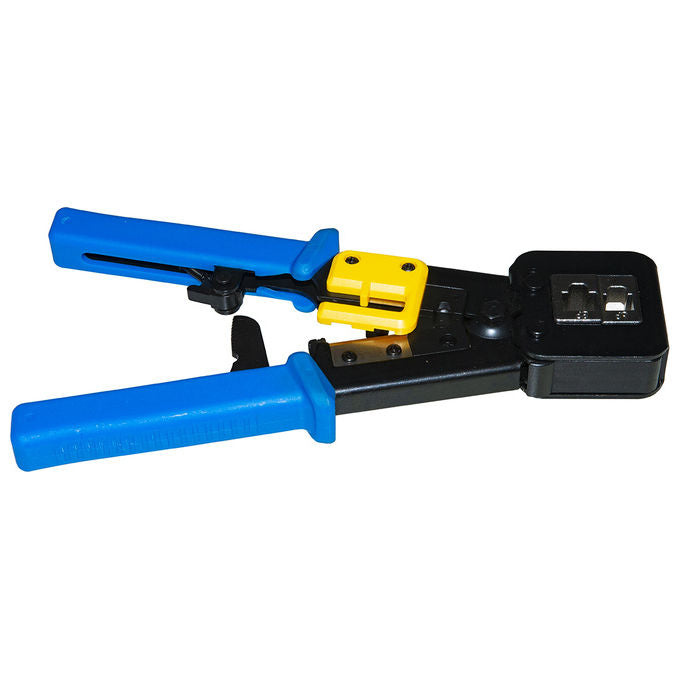 Link LKCRIMP2 Pinza Crimpatrice RJ11 RJ45 6 e 8 Poli Cavo Passante Spelafili colore Nero Blu