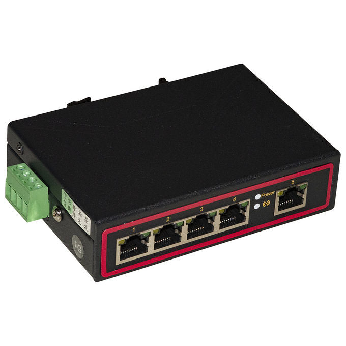 LINK LKIND5G Switch industriale 5 porte Gigabit con 4 porte Gigabit + 1 porta uplink alloggiamento in metallo montaggio su guida Din Rail temperatura operativa da -40 a 85 °C colore Nero