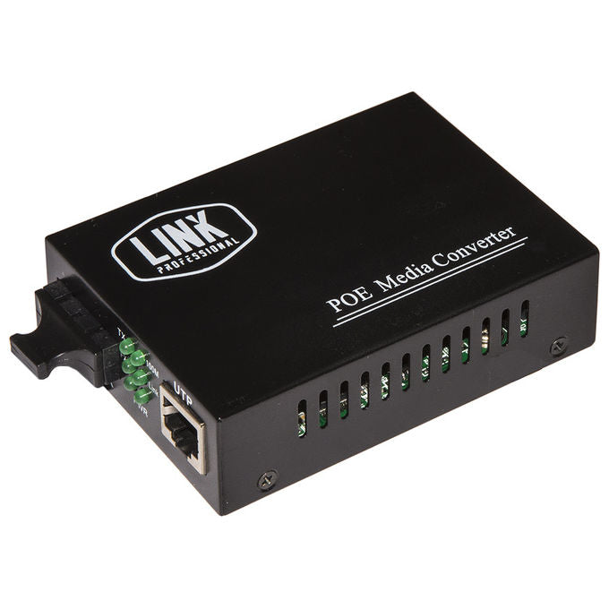 Link Media Converter Fibra Ottica Sc Duplex Singlemode Rj45 10-100 Singlemode 1310nm Poe 802.3at 30W 10-100