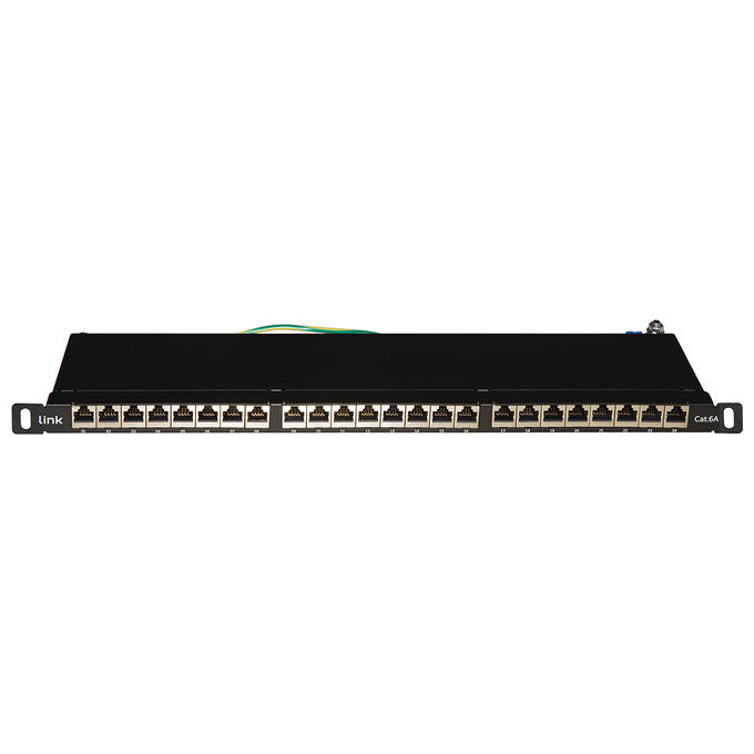 LINK LKP6A24SA Pannello Patch 24 Porte Categoria 6A Schermato 0,5 Unita' Rack con Barra Supporto Cavi e Connettori Inclusi colore Nero