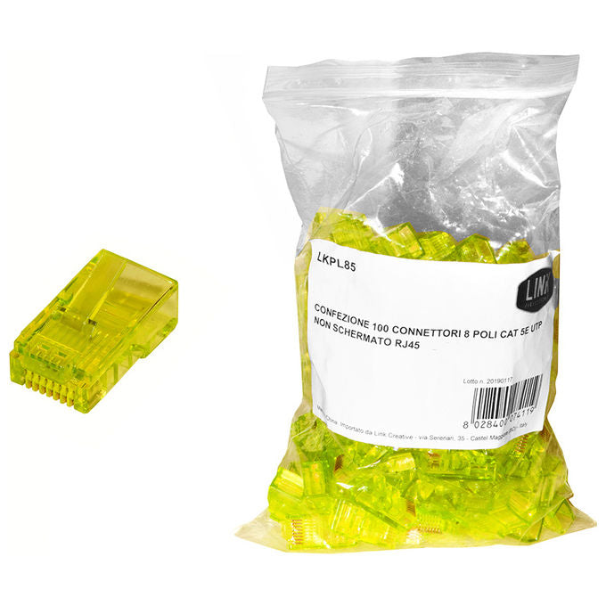 Link Confezione 100 Connettori 8 Poli Cat 5e Utp non Schermato Rj45 Giallo