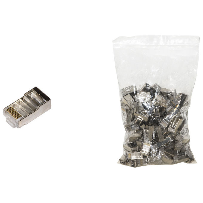 Link Confezione 100 Connettori 8 Poli Cat 6 Utp non Schermato Rj45 Contatti Dorati 50 Micron per Cavo Flessibile Dati e Poe